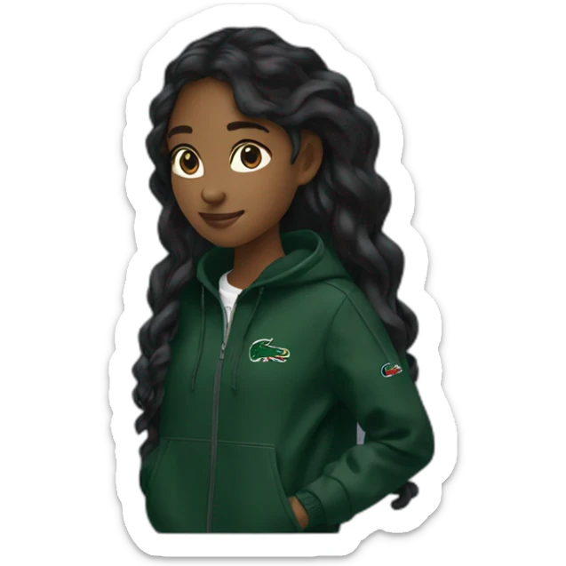 Lacoste bag black girl with long hair with black lacoste windbreaker sticker