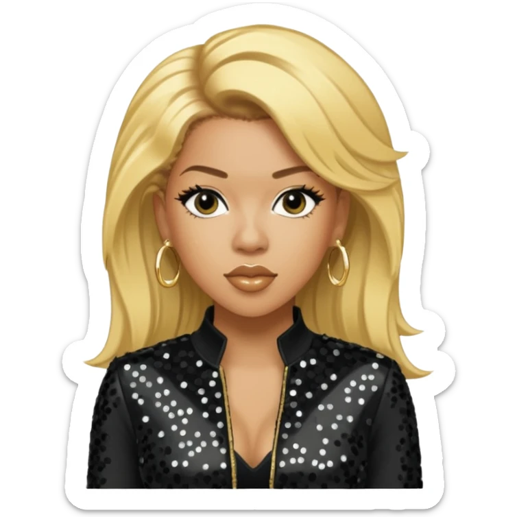 Keyshia Cole with golden blonde hair, black sequin outfit sticker