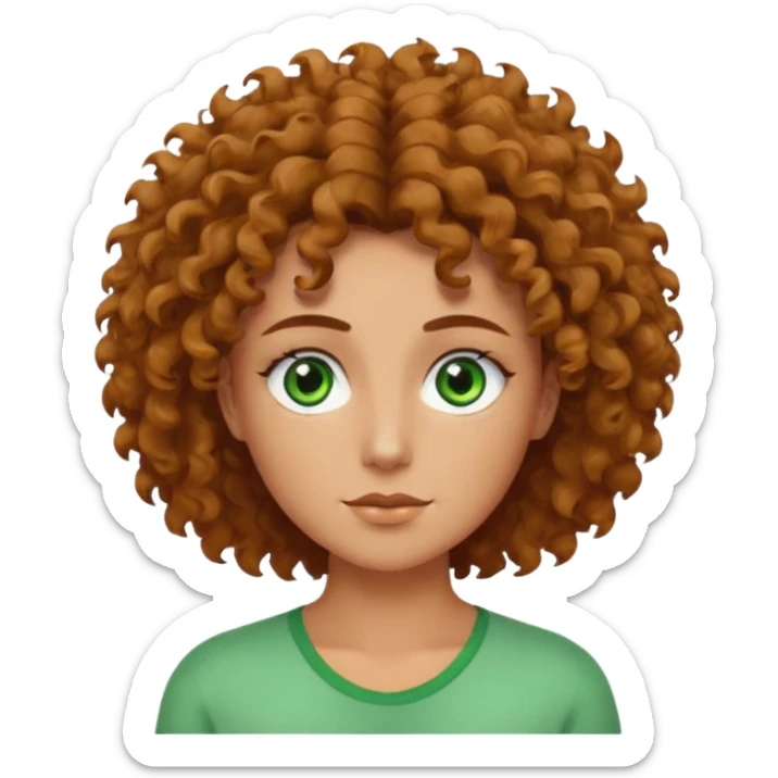 Hot, fluffy curly messy blobd hair, green eyes, tanned skin, squear sculpted head, arched broen brows, sticker