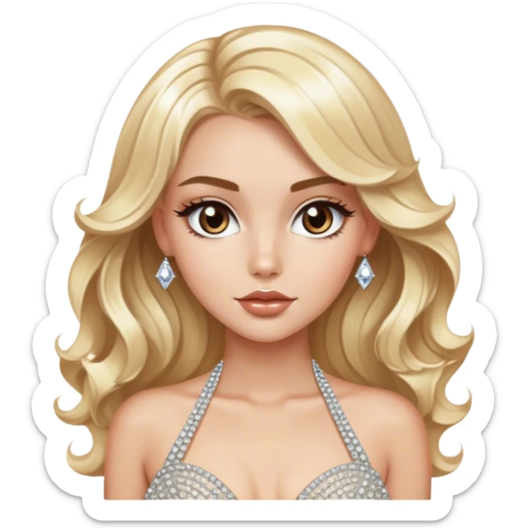 Luxury blonde model, brown eyes, sleek wavy hair, diamanté rhinestone covered gown sticker