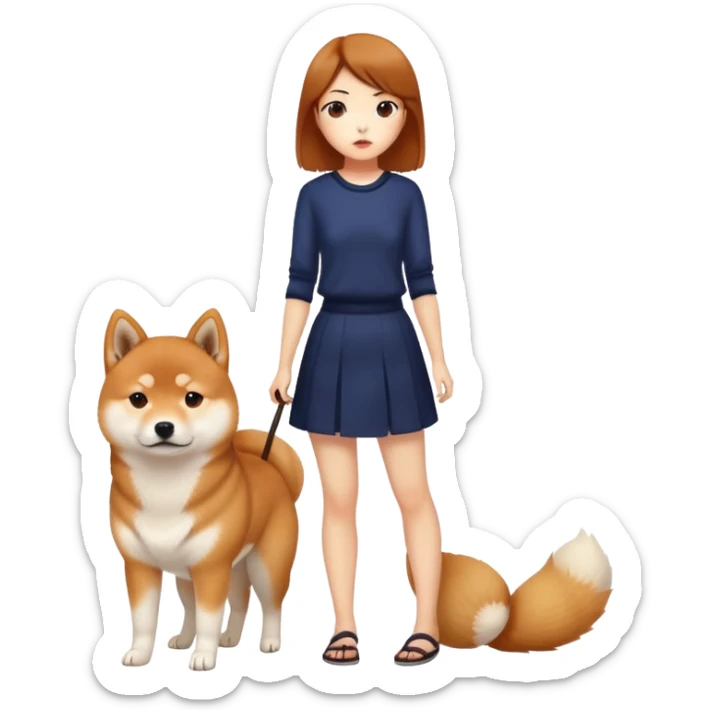 The Shiba Inu is behind and refuses to leave. The pretty girl is standing in front. sticker