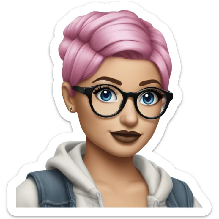 Photo Realistic kylie jenner stylish pink hair BLUE eyes and glasses posing  sticker