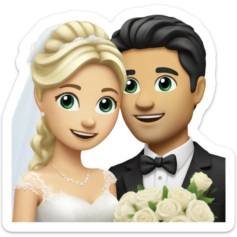 Pretty blonde bride and handsome Italian groom with black hair sticker