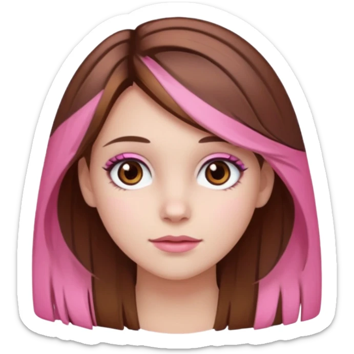 white skined girl with brown hair and brown eyes and pink highlights sticker