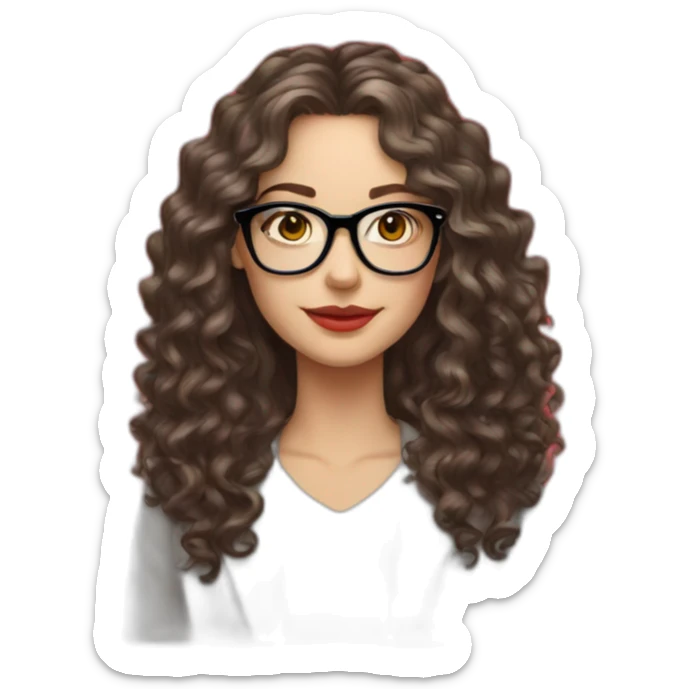 White Girl,modern glasses, tall, Christmas parties, beautiful, long curly hair, red background  sticker