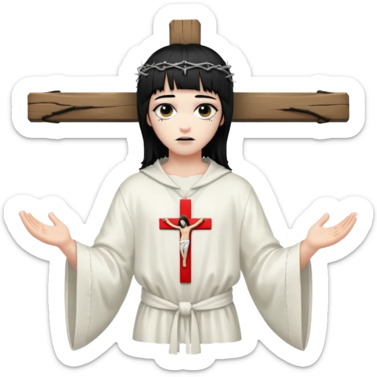 jesus-body-on-the-cross, crucifix, black hair, punk hair, punk bangs sticker