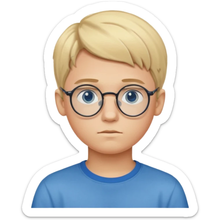Blonde teen boy with medium short middle parted hair,blue eyes, round Glasses looking judging to the Side sticker