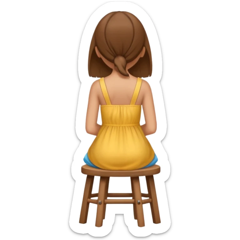 A vector emoji icon of a young girl sitting on a simple wooden stool. She is facing away from the viewer, with her back fully towards us sticker