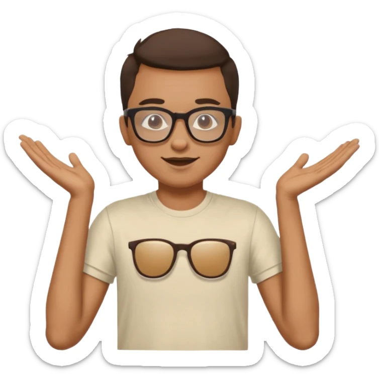 gender neutral person, chest up, graphic t-shirt, hip glasses, friendly expression sticker