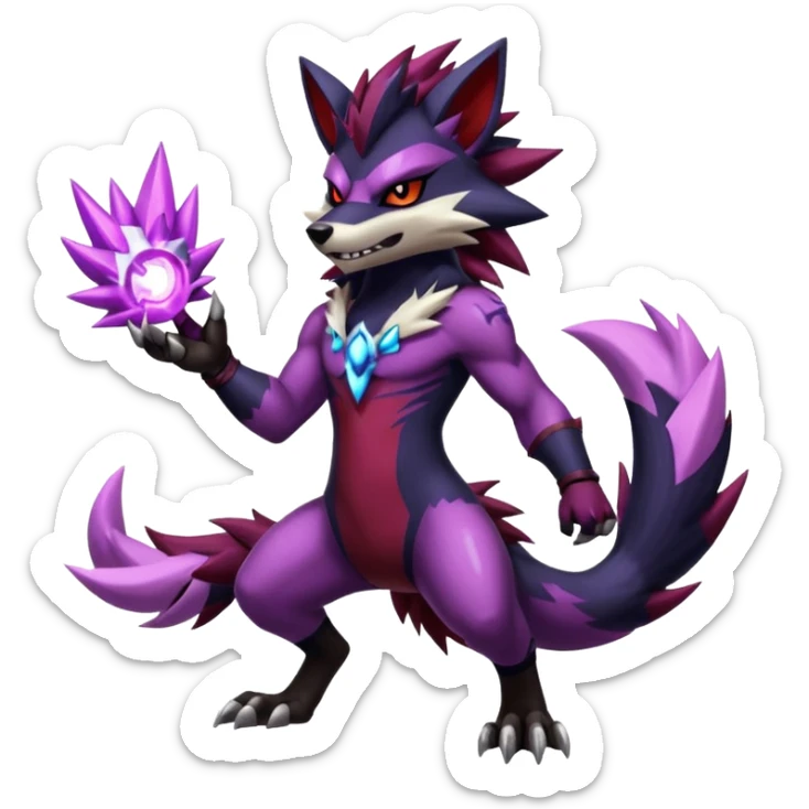 Shiny Anthropomorphic furry Badass cool Zeraora-Zoroark-Obstagoon--fusion sticker