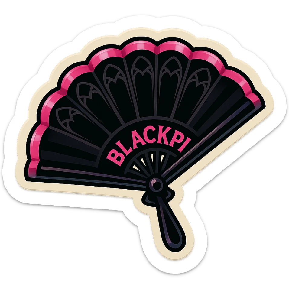 BLACKPINK-inspired gothic fan, no hearts, playful and stylish, black and pink palette sticker