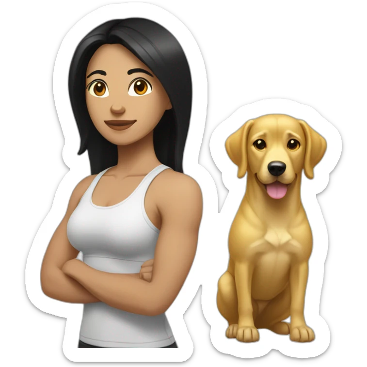 crossfit woman with black hair, white and doing lowering And a golden dog at her side sticker