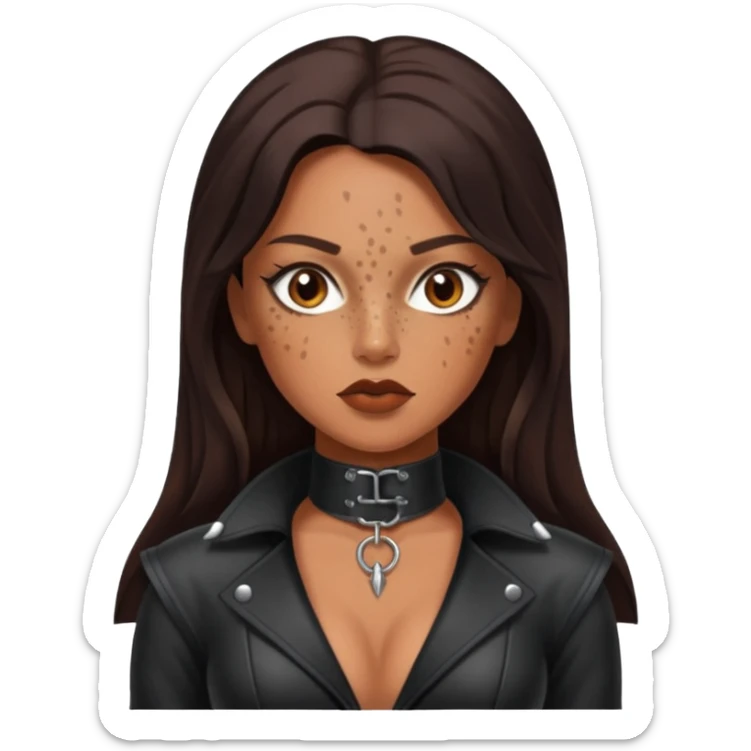 Tan skin with freckles, long dark hair, hazel eyes Dominatrix  sticker