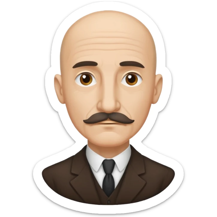iOS emoji style, minimalist vector art of Henri Bergson, bald, prominent mustache, thoughtful expression sticker
