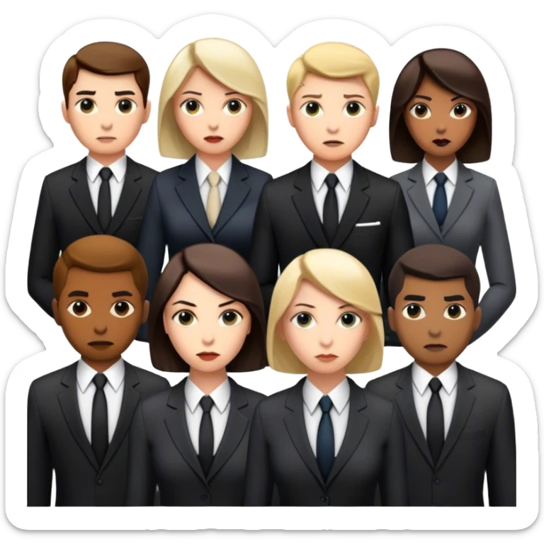 A group of secret intelligence agents in formal suits, with one being a woman and the rest being men. They appear serious, professional, and mysterious, working together as a team sticker