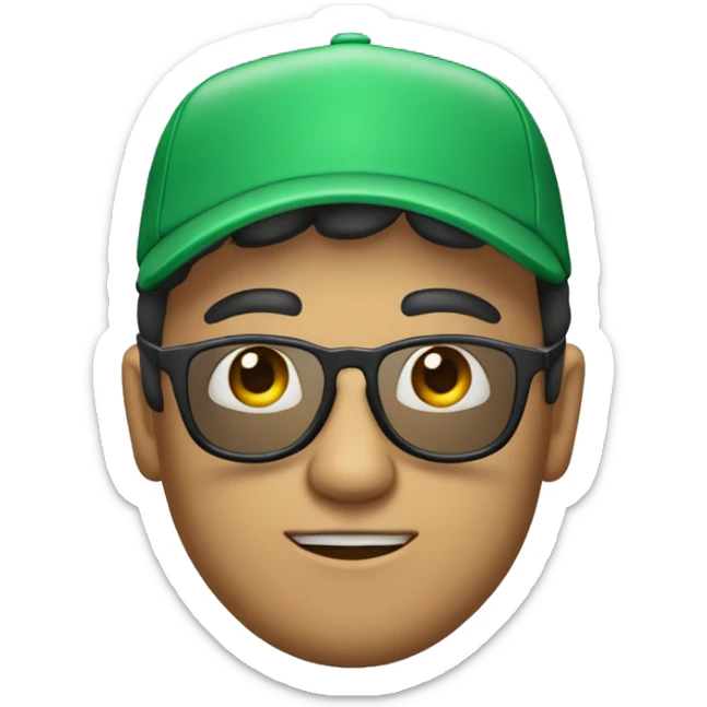 personaje blanco con gorra verde y lentes morados y cabello medio ondulado sticker