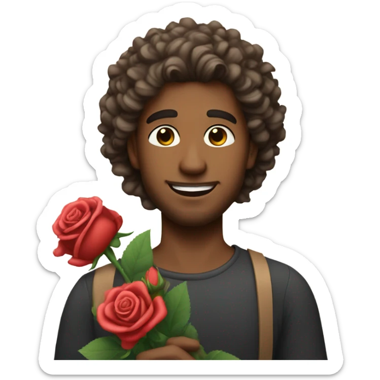 Handsome man with curly hair with a bouquet of roses sticker