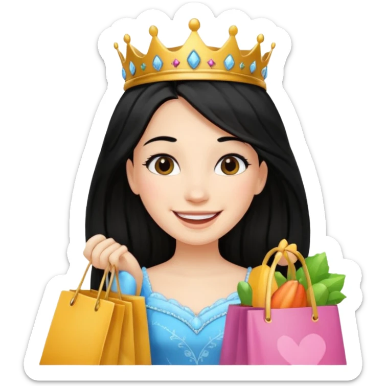 zadowlona czarnowłosa ksiezniczka z dlugimi wlosami jest zadowolona z zakupami sticker