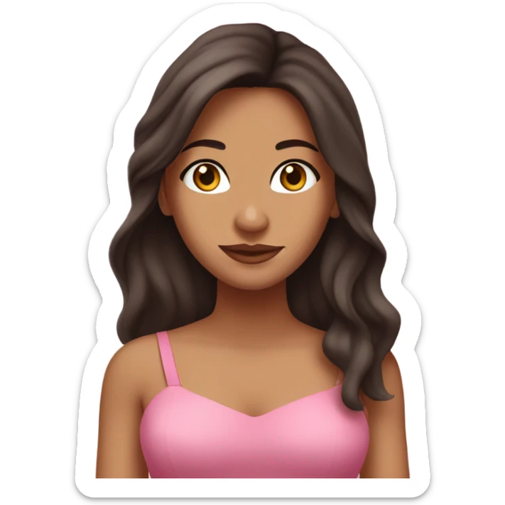 Latina girl with dark auburn long hair wearing a pink dress with thin straps sticker
