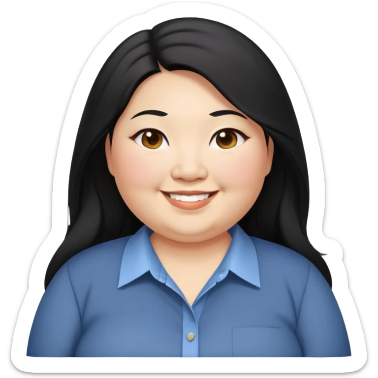 obesity Asian woman with black long hair smiling business casual shirt upper body shot sticker
