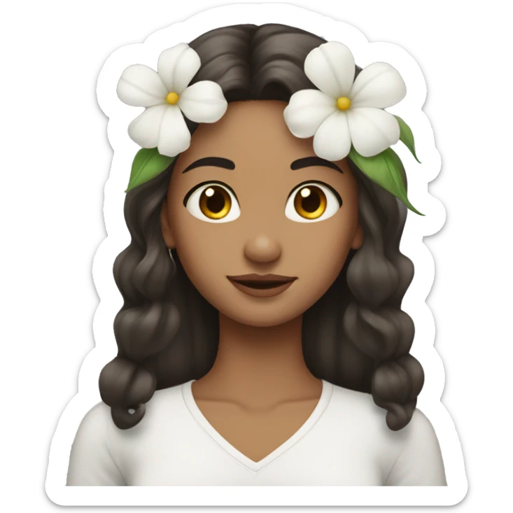 Long brunette Hair Girl with big white flower earrings sticker