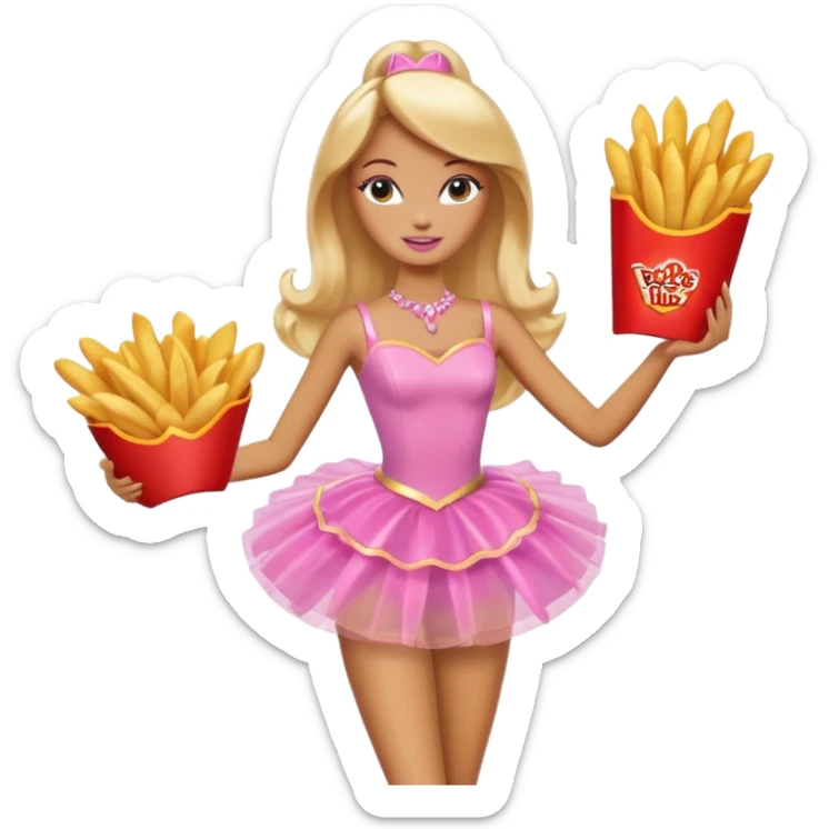 Brown skin blonde hair barbie ballerina holding hot fries chips  sticker
