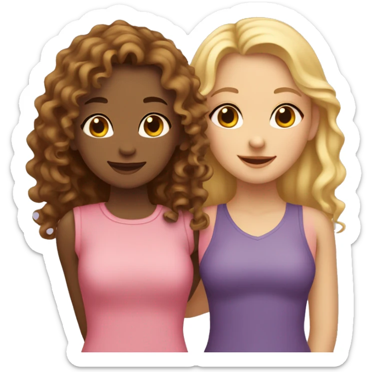 One girl withe brown curly hair and another girl with straight blonde hair hugging each other sticker