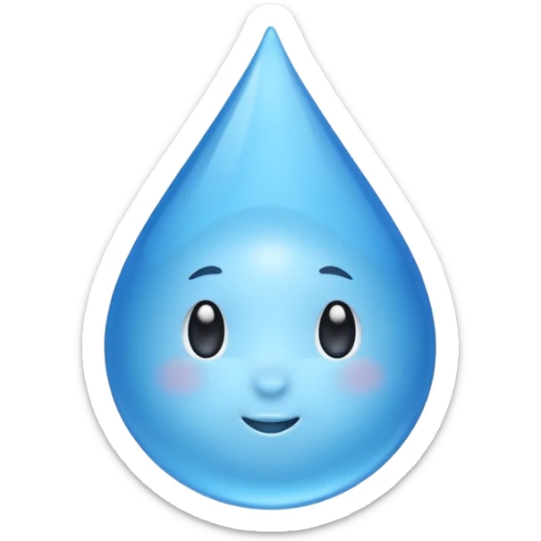 A single water droplet emoji, glossy and smooth, cartoonish, vibrant blue color, high detail, simple and cute design, without facial features, isolated on white background, centered compositio

 sticker