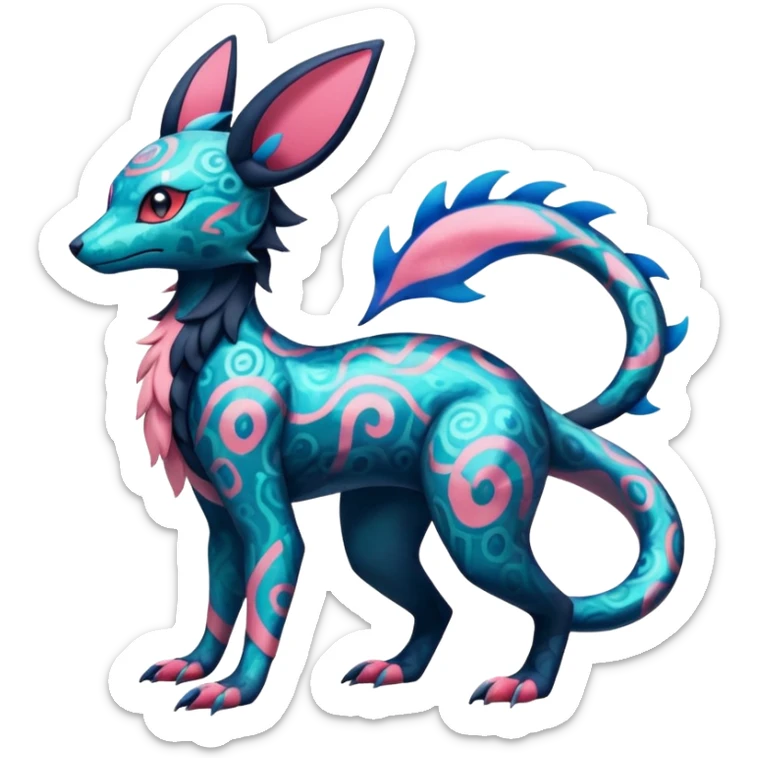 Translucent futuristic furry Salandit-Bayleaf-Sylveon-Umbreon-fusion-Pokémon-hybrid-creature  sticker