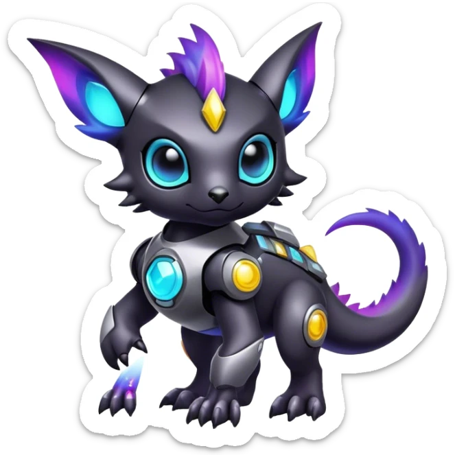 Cute cool colorful futuristic dark nebula fantasy-Digimon-animal-hybrid full body sticker
