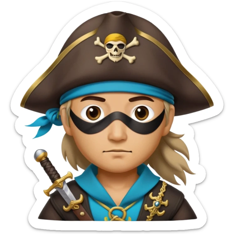Kazakh pirate wearing traditional Kazakh hat and clothes with an eye patch and a pirate sword sticker