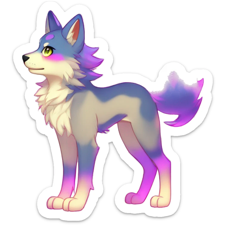 Anthro Colorful Shiny Fionbri-Falvie-sparkle-wolf-sona with neon markings full body sticker