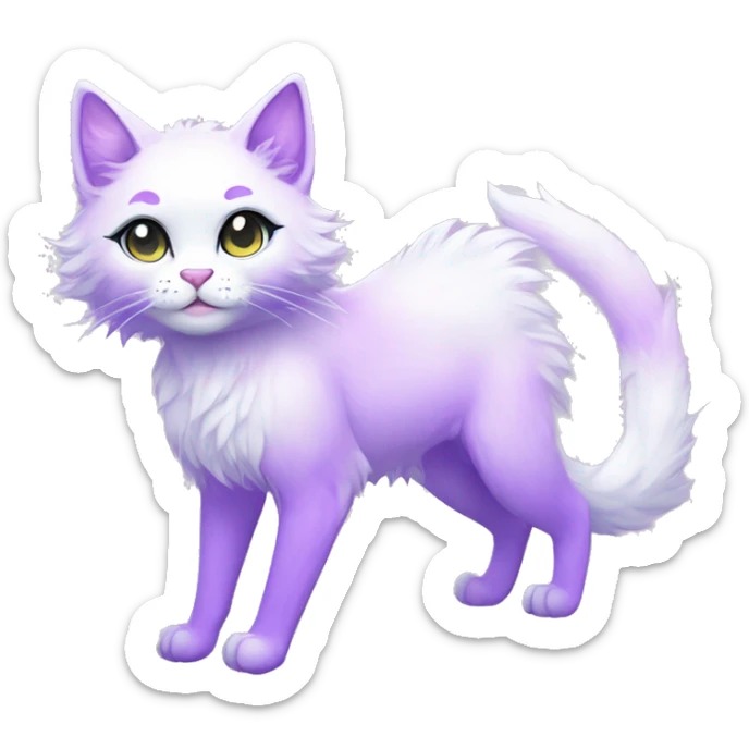 Kawaii colorful bright lilac and white fantasy ethereal anthro feline fursona animal creature sticker