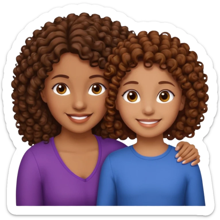 single mom with twin girls; all brown hair, mother and one daughter have curly hair sticker