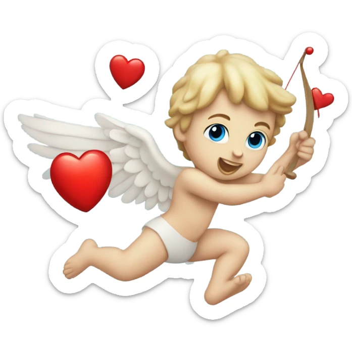 Photo of flying pale cupid with blue eyes and red heart arrow  sticker