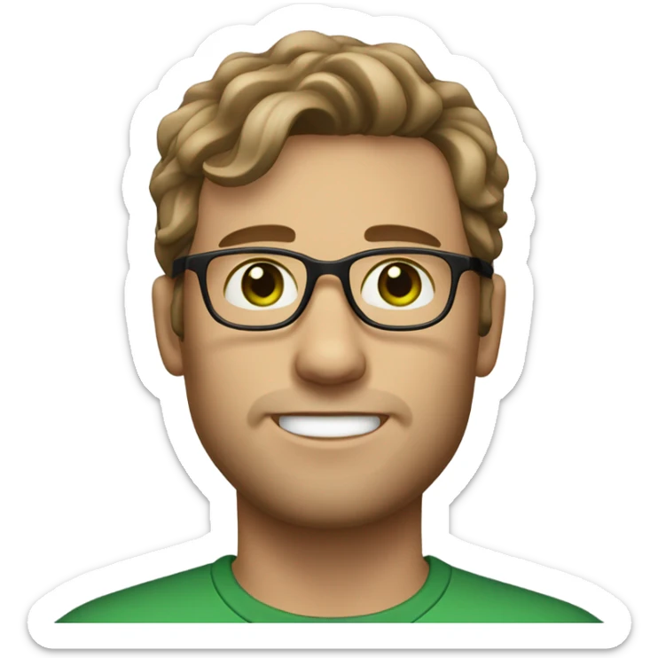 GREEN eyes, white male , brown mad wavy hair, brown glasses, stubble sticker