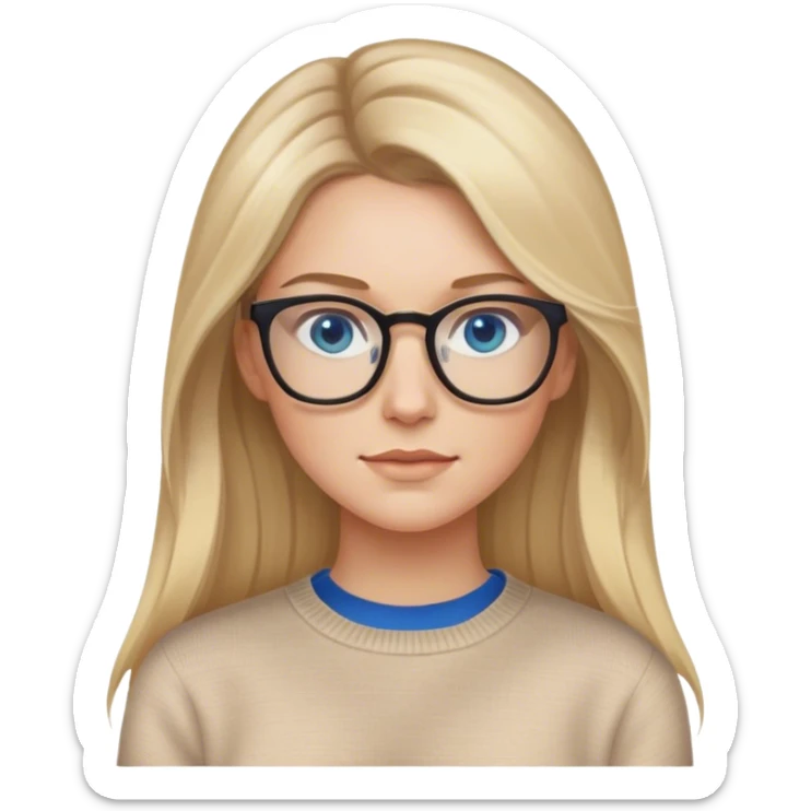 Side profile Blonde balayage long hair white women beige sweater blue eyes wearing glasses  sticker