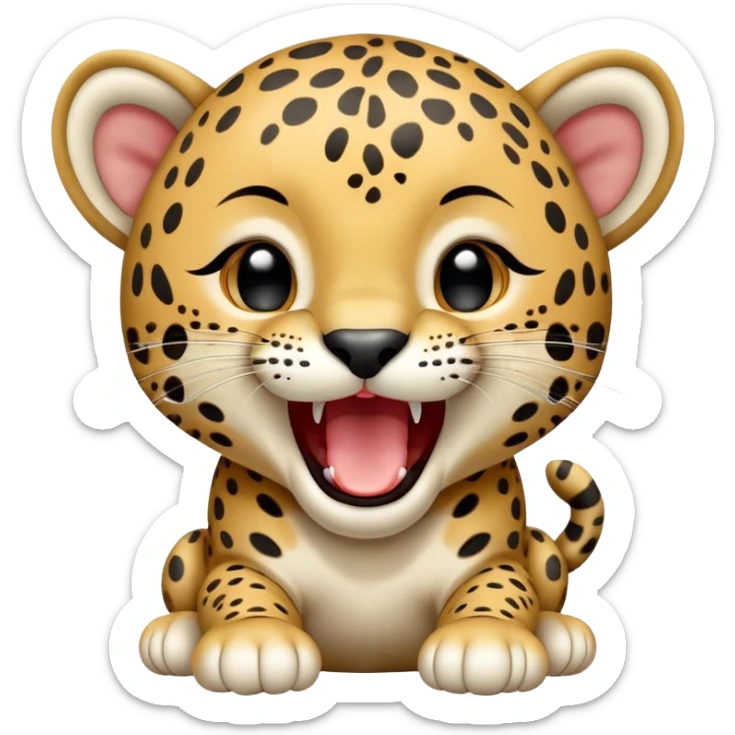 cinematic-realistic-yawning-baby jaguar-portrait-emoji,-head-tilted-slightly-with-a-dramatic,-wide-open-yawn,-showcasing-a-lithe,-graceful-build-with-distinctive-rosette-patterns-and-sleepy,-half-closed-eyes,-simplified-yet-irresistibly-adorable sticker