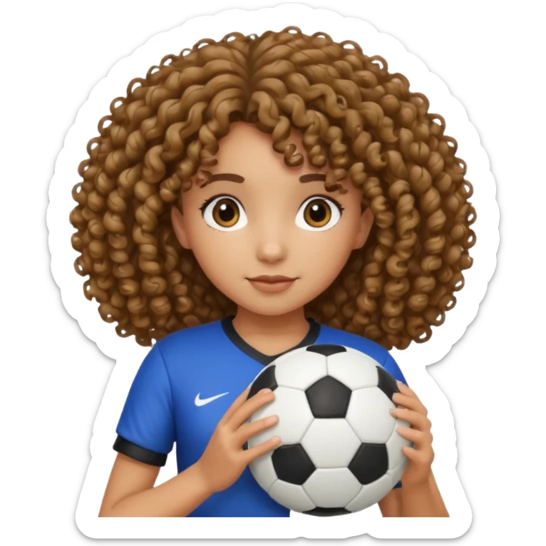 Chica con cabello rizado y con una pelota de futbol en las manos sticker