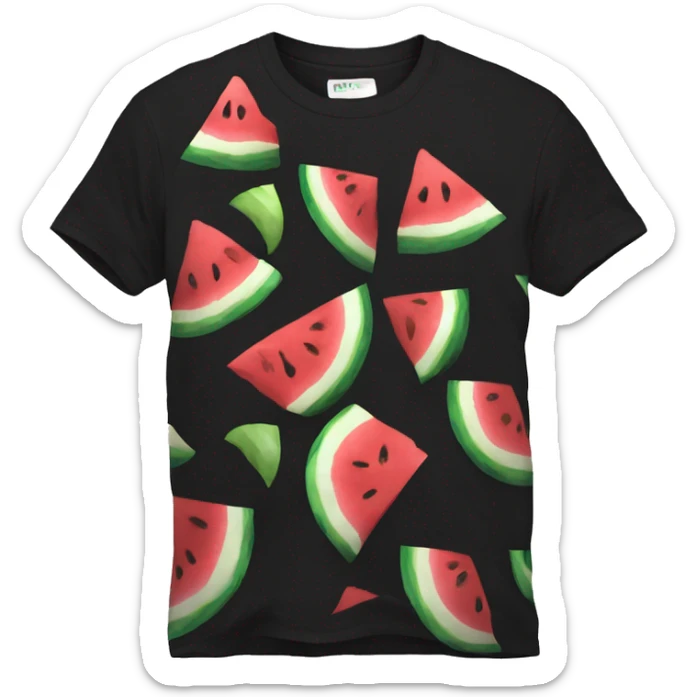 Black Tshirt with an image of a slice of watermelon in the middle of the Tshirt sticker