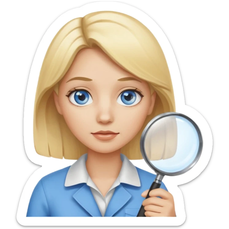 Blonde hair Woman with blue eyes holding a magnifying glass sticker