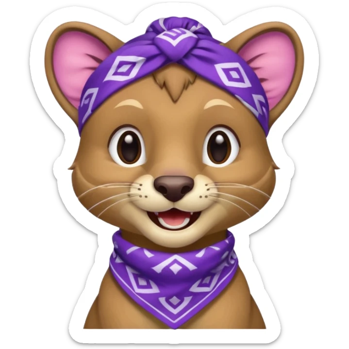 
Fossa animal in purple bandana with white patterns on forehead from league of legends laughing emoticon sticker
