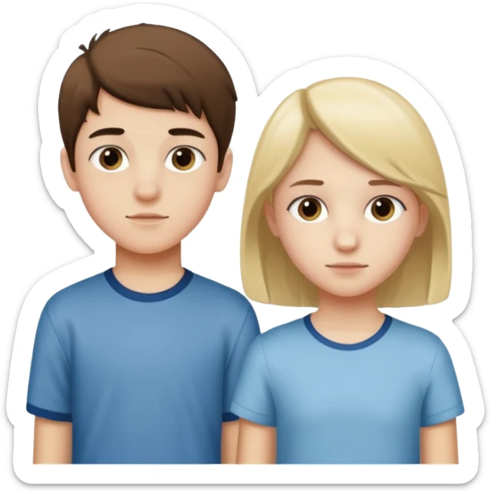 a boy and a girl, both teenagers, standing together, showing early puberty features, no text sticker