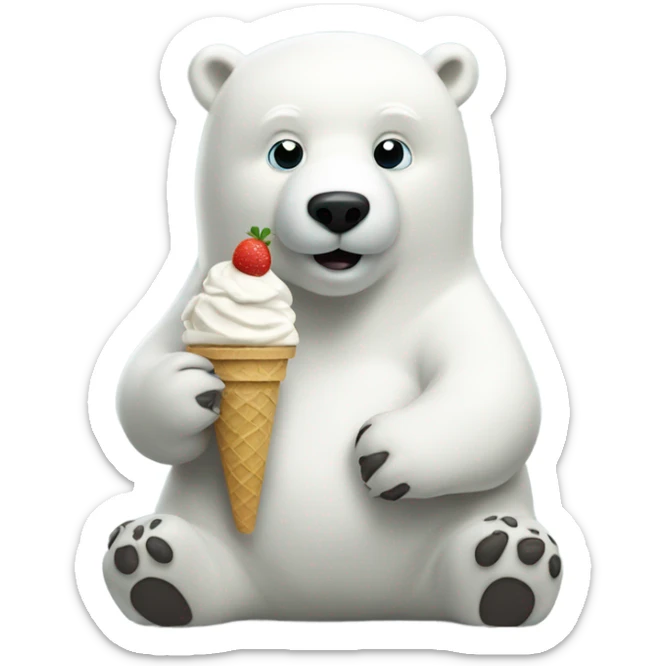 A polar bear eating ice cream sticker