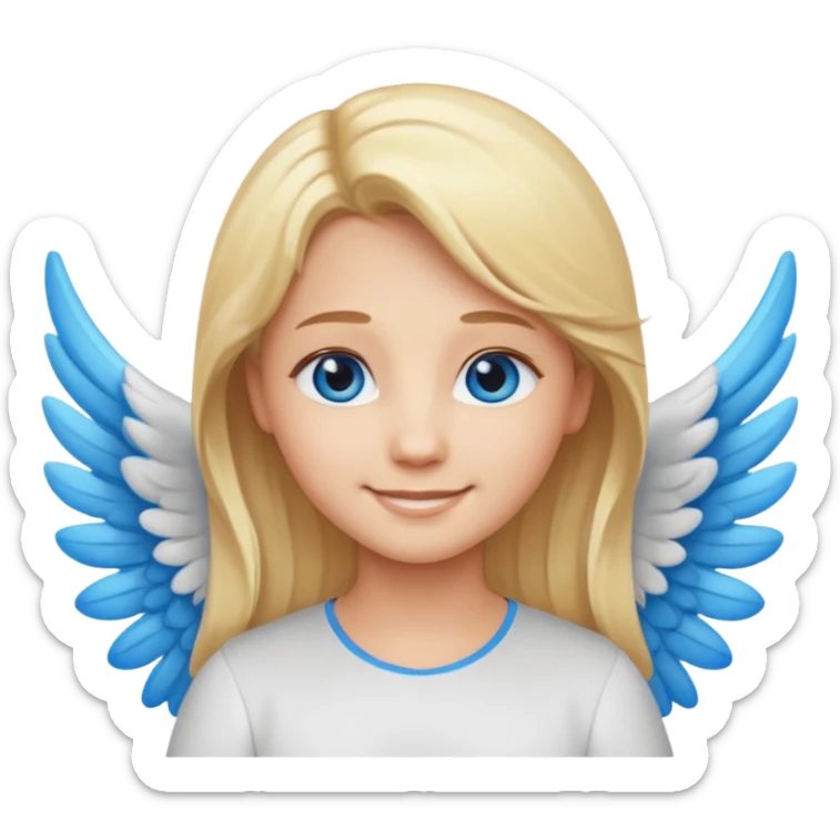 angel emoji blonde hair, blue eyes and smiling, larger wings with darker outline on them sticker