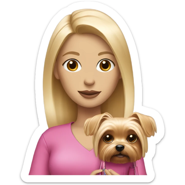 White woman with blonde hair holding pink purse and yorkie dog  sticker