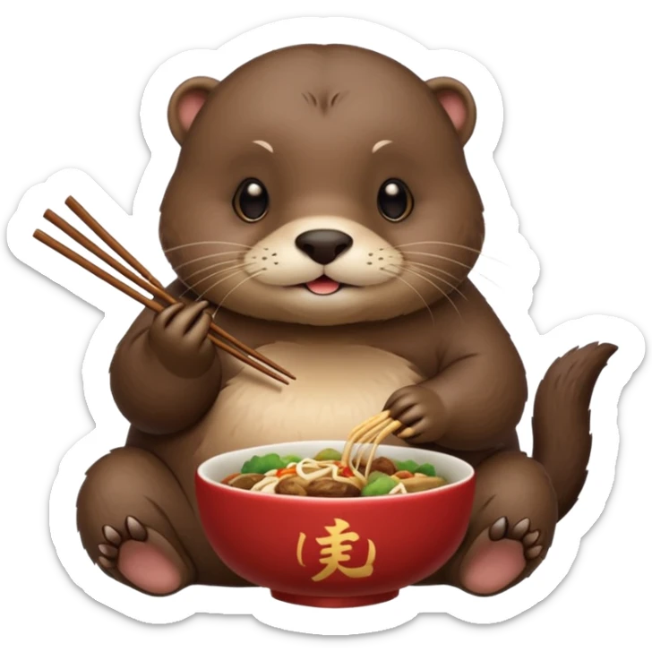 generate a super fat cute otter eating chinese food from a place called taverne de zhao sticker