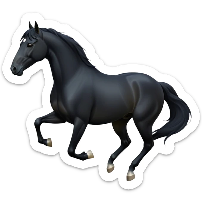 cinematic-[black horse]-realistic-full-body-galopping-emoji,-tail-flicking-lazily,-head-tilted-dramatically,-sleek-[black]-coat,-simplified-yet-realistic-focused-features,-highly-detailed,-glowing-with-an-almost-sarcastic-glow sticker