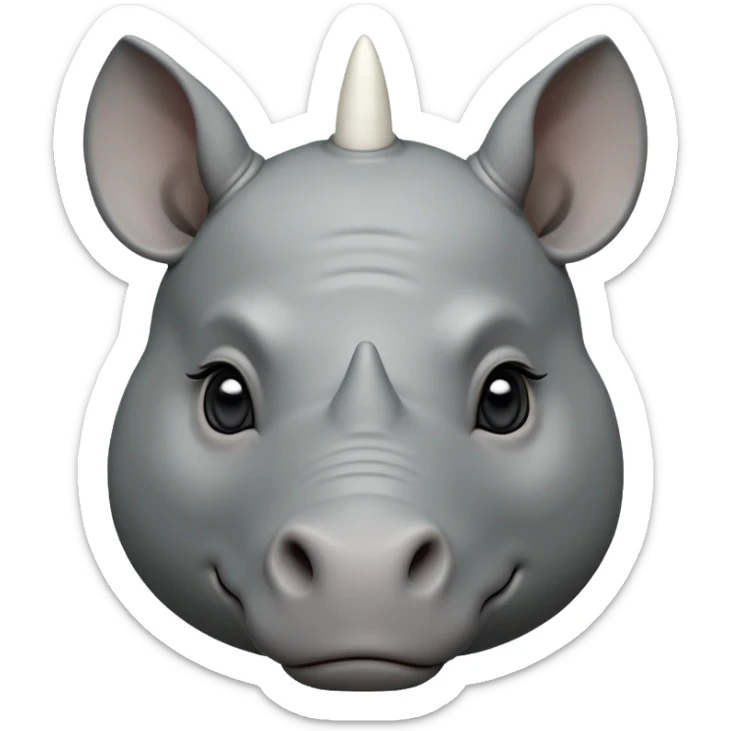 cinematic-noble-baby-rhinoceros-portrait-emoji,slate-grey-hide--poised-and-regal,-with-a-massive,-powerful-build-and-a-thick, white horn -deep-set-soulful-piercing-eyes,-simplified-yet-sharp-and-sophisticated-features,-highly-detailed,-large-black-eyes sticker