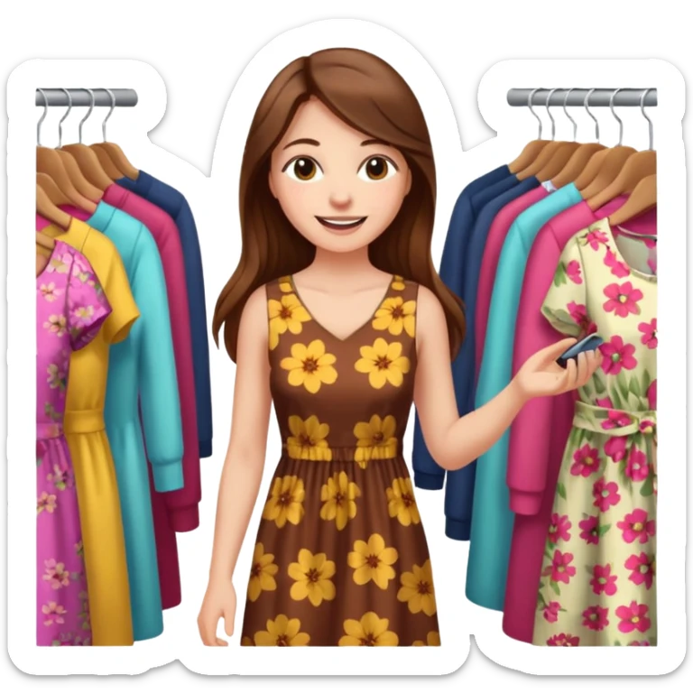 woman with long hair buys clothes in a store, shopping vibe sticker